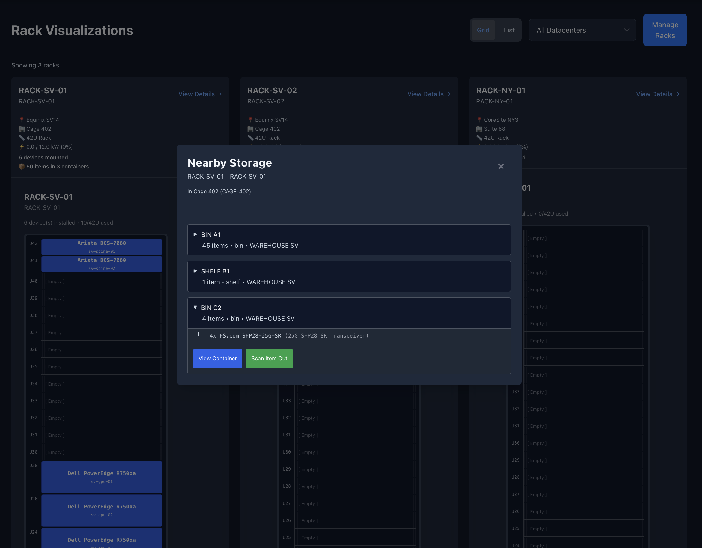 RackPlane nearby storage showing containers and items